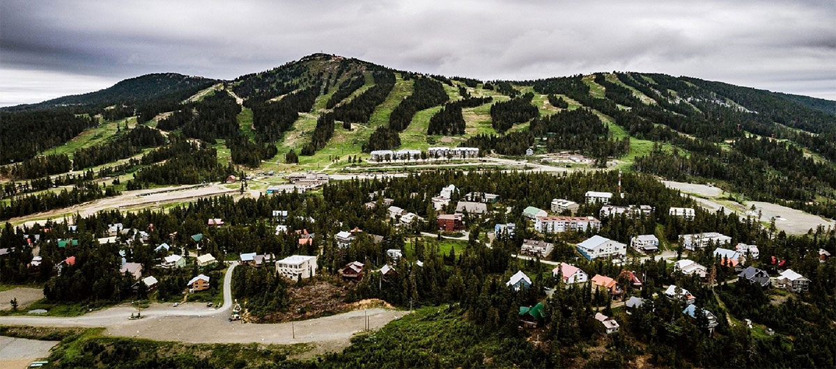 aerial view of the Mount Washington Village in the summer